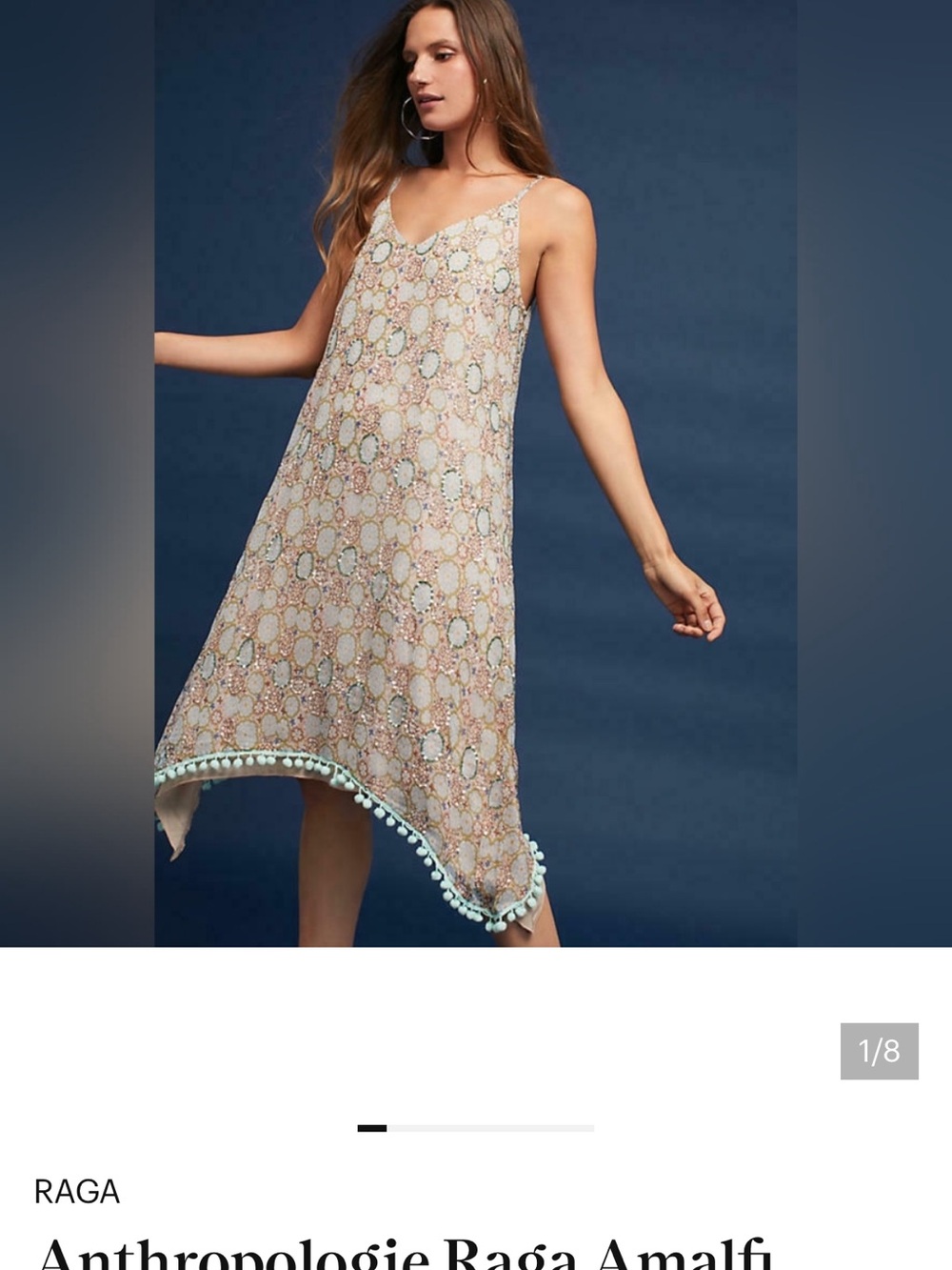 RAGA Beaded Pom-Trim Slip Dress in Soft Pastels